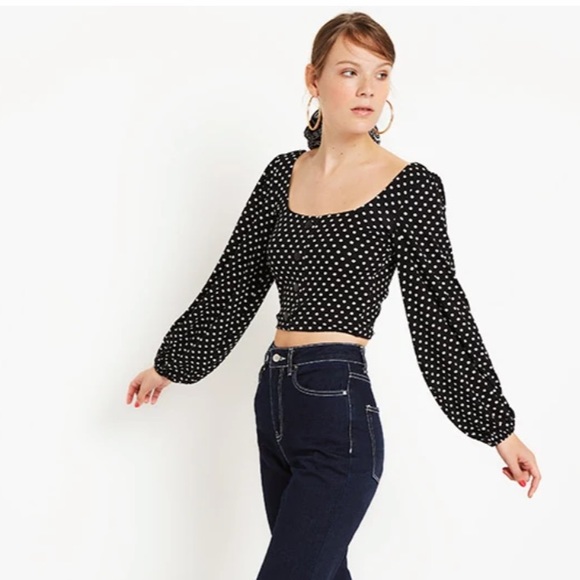 Nobody’s Child Black Square Neck Long Bell Sleeve Crop Top - Picture 2 of 6